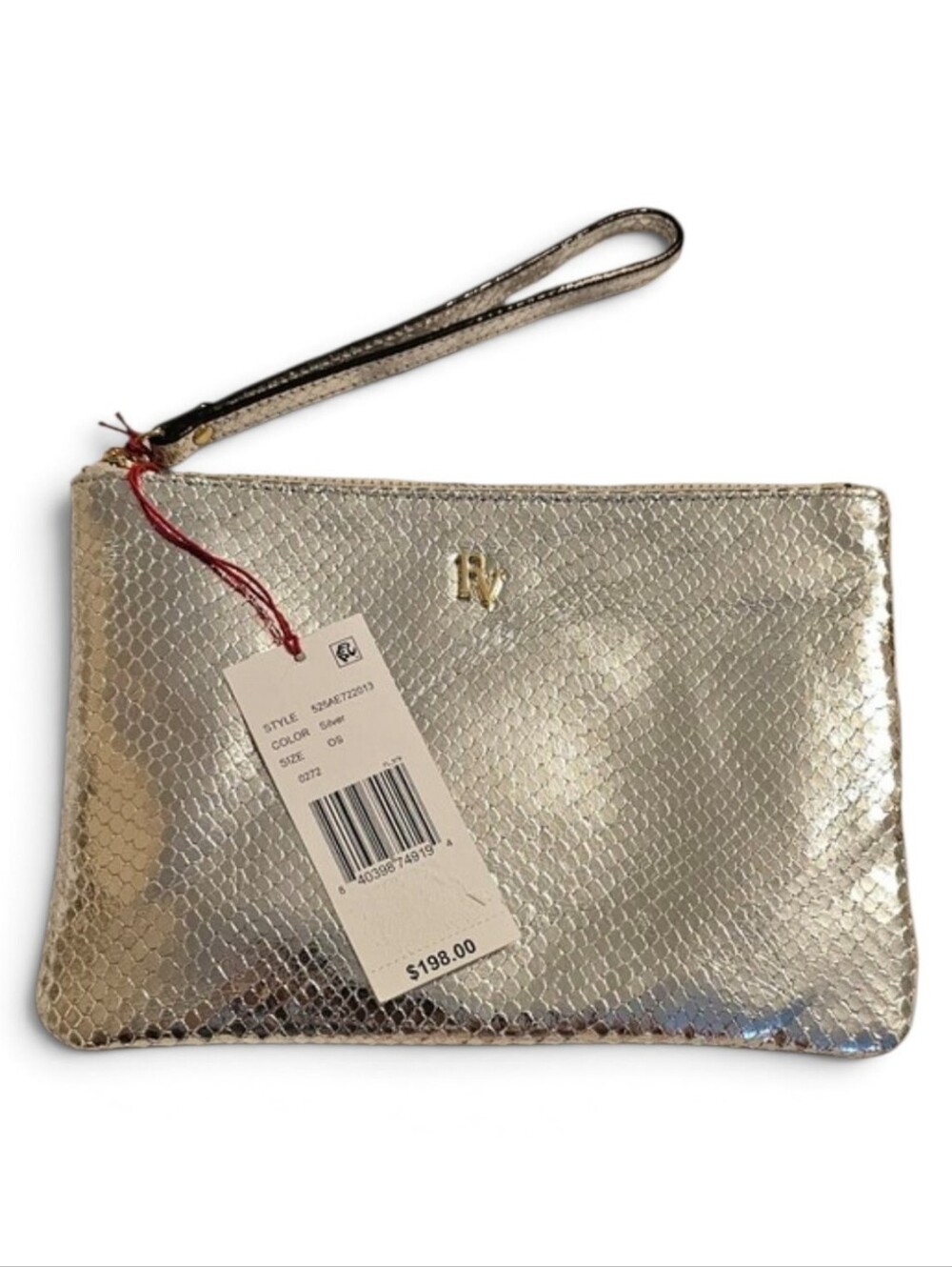Frances Valentine Silver Metallic Snake Leather Wristlet Clutch